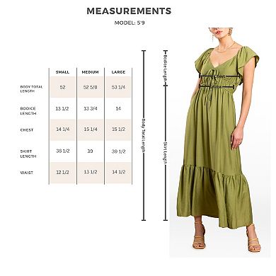 August Sky Women's Butterfly Sleeves Solid Midi Dress