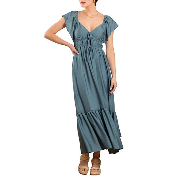 Starry Sky Purple Butterfly Print V-Neck Short Sleeve Vintage Midi Dress