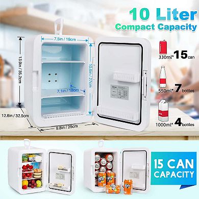 Astroai Mini Fridge 10 Liter/15 Can, Compact Refrigerator, Ac For Home, Dorm, Dc 12v Car