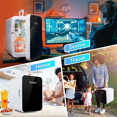 Astroai Mini Fridge 10 Liter/15 Can, Compact Refrigerator, Ac For Home, Dorm, Dc 12v Car