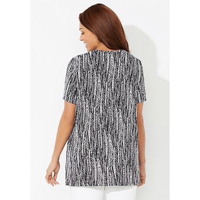 Catherines Women's Plus Size Petite Easy Fit Short Sleeve V-Neck Tunic