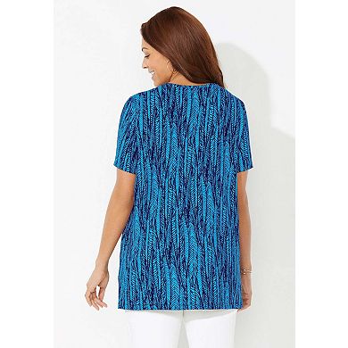 Catherines Women's Plus Size Petite Easy Fit Short Sleeve V-Neck Tunic