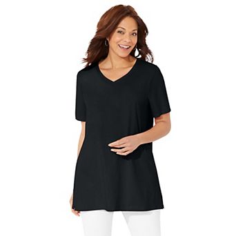 Catherines Women's Plus Size Petite Easy Fit Short Sleeve V-Neck Tunic
