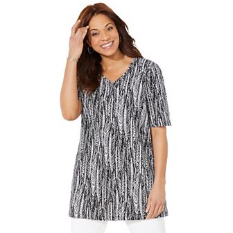 Catherines Women's Plus Size Petite Easy Fit Short Sleeve V-Neck Tunic