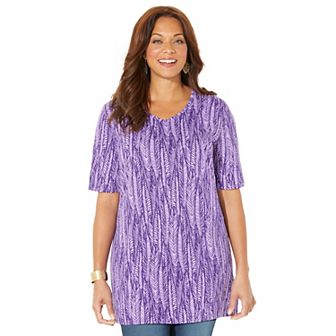 Catherines Women's Plus Size Petite Easy Fit Short Sleeve V-Neck Tunic