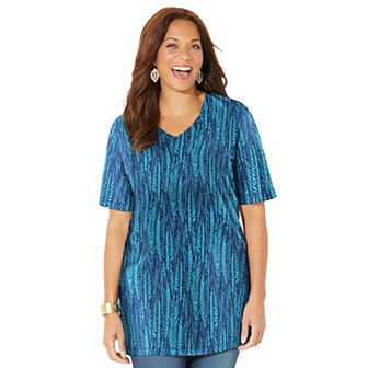 Catherines Women's Plus Size Petite Easy Fit Short Sleeve V-Neck Tunic