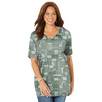 Catherines Women's Plus Size Petite Easy Fit Short Sleeve V-Neck Tunic