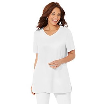 Catherines Women's Plus Size Petite Easy Fit Short Sleeve V-Neck Tunic