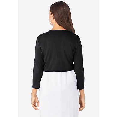 Roaman's Women's Plus Size Bolero Cardigan With Three-Quarter Sleeves