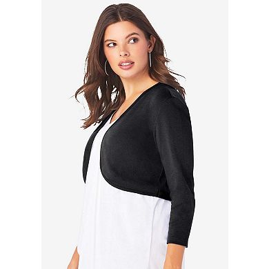 Roaman's Women's Plus Size Bolero Cardigan With Three Quarter Sleeves