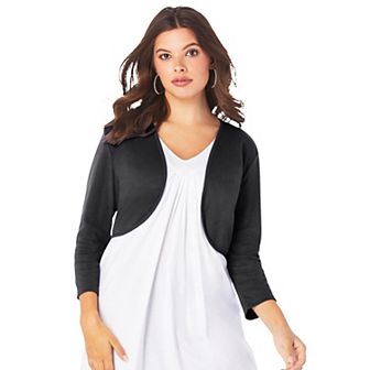 Roaman's Women's Plus Size Bolero Cardigan With Three-Quarter Sleeves