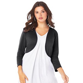 Roaman's Women's Plus Size Bolero Cardigan With Three Quarter Sleeves