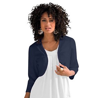 Roaman's Women's Plus Size Bolero Cardigan With Three-Quarter Sleeves