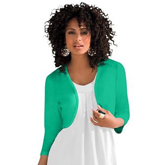 Roaman's Women's Plus Size Bolero Cardigan With Three-Quarter Sleeves