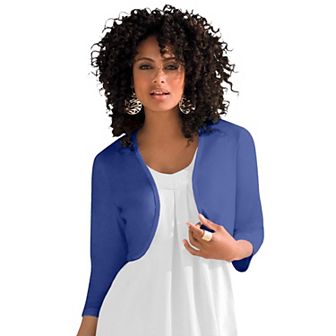 Roaman's Women's Plus Size Bolero Cardigan With Three-Quarter Sleeves