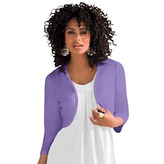 Roaman's Women's Plus Size Bolero Cardigan With Three-Quarter Sleeves