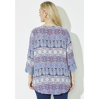 Catherines Women's Plus Size Lace Trim Gauze Blouse