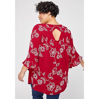 Catherines Women's Plus Size Embroidered Gauze Tunic