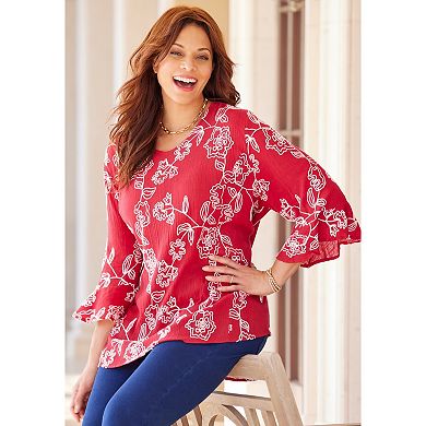 Catherines Women's Plus Size Embroidered Gauze Tunic