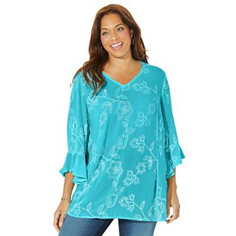 Catherines Women's Plus Size Embroidered Gauze Tunic