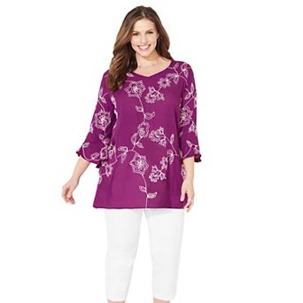 Catherines Women's Plus Size Embroidered Gauze Tunic