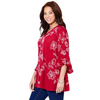 Catherines Women's Plus Size Embroidered Gauze Tunic