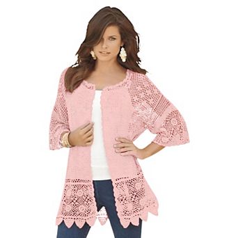 Roaman's Women's Plus Size Plus Size Scallop Trim Crochet Cardigan