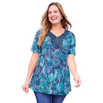 Catherines Women's Plus Size Collar Trim Swing Tunic
