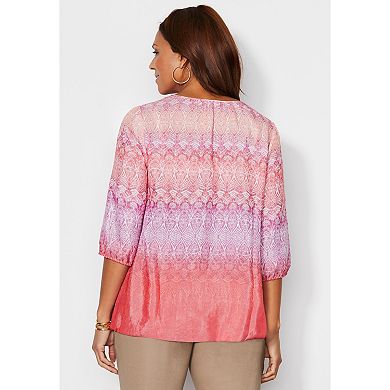 Catherines Women's Plus Size Santa Fe Peasant Top