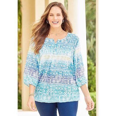 Catherines Women's Plus Size Santa Fe Peasant Top