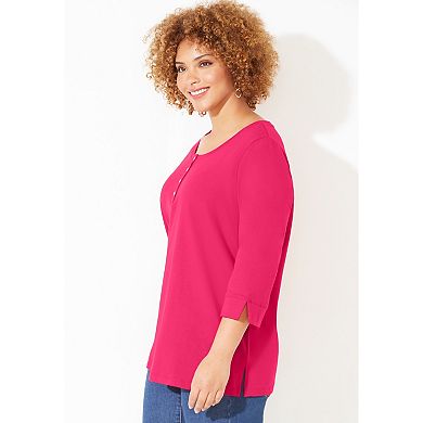 Catherines Women's Plus Size Liz&Me Knit Henley Top