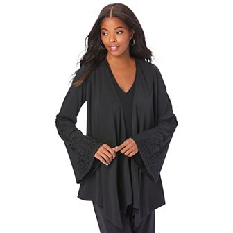 Roaman's Women's Plus Size Plus-Size Tiered Short-Sleeve Ultrasmooth Fabric And Georgette Tunic &