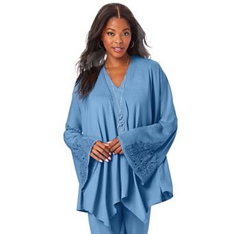Plus-Size Tiered Short-Sleeve Georgette Tunic & Pants Set