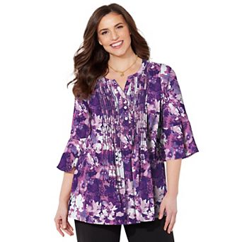 Catherines Women's Plus Size Petite Georgette Pintuck Blouse