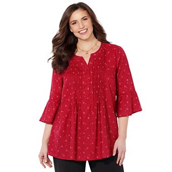 Catherines Women's Plus Size Georgette Pintuck Blouse