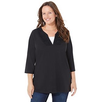 Catherines Women's Plus Size Suprema Lace Trim Duet Top