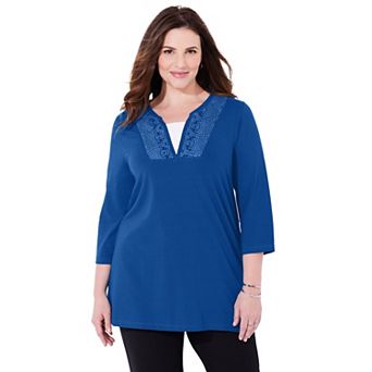 Catherines Women's Plus Size Suprema Lace Trim Duet Top