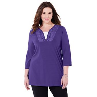 Catherines Women's Plus Size Petite Suprema Lace Trim Duet Top