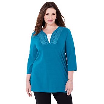 Catherines Women's Plus Size Suprema Lace Trim Duet Top