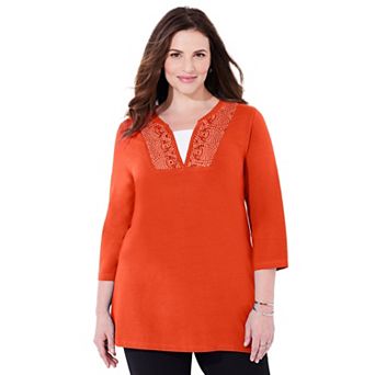 Catherines Women's Plus Size Suprema Lace Trim Duet Top