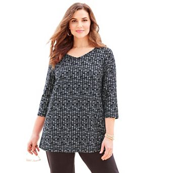 Catherines Women's Plus Size Suprema 3/4 Sleeve V-Neck Tee