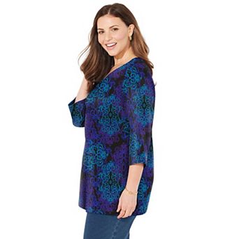 Catherines Women's Plus Size Suprema 3/4 Sleeve V-Neck Tee