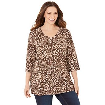 Catherines Women's Plus Size Suprema 3/4 Sleeve V-Neck Tee