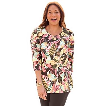 Catherines Women's Plus Size Petite Suprema 3/4 Sleeve V-Neck Tee