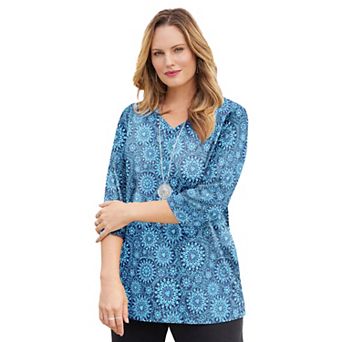 Catherines Women's Plus Size Suprema 3/4 Sleeve V-Neck Tee