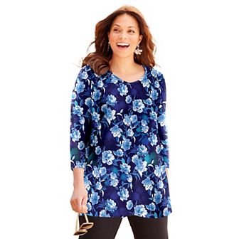 Catherines Women's Plus Size Suprema 3/4 Sleeve V-Neck Tee