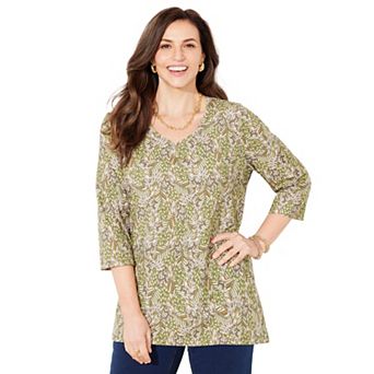 Catherines Women's Plus Size Suprema 3/4 Sleeve V-Neck Tee
