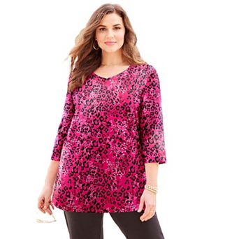 Catherines Women's Plus Size Suprema 3/4 Sleeve V-Neck Tee