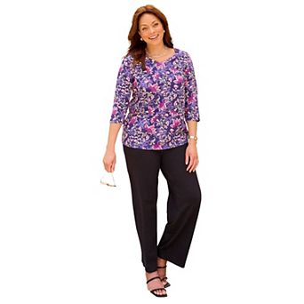 Catherines Women's Plus Size Petite Suprema 3/4 Sleeve V-Neck Tee