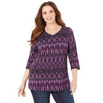 Catherines Women's Plus Size Suprema 3/4 Sleeve V-Neck Tee